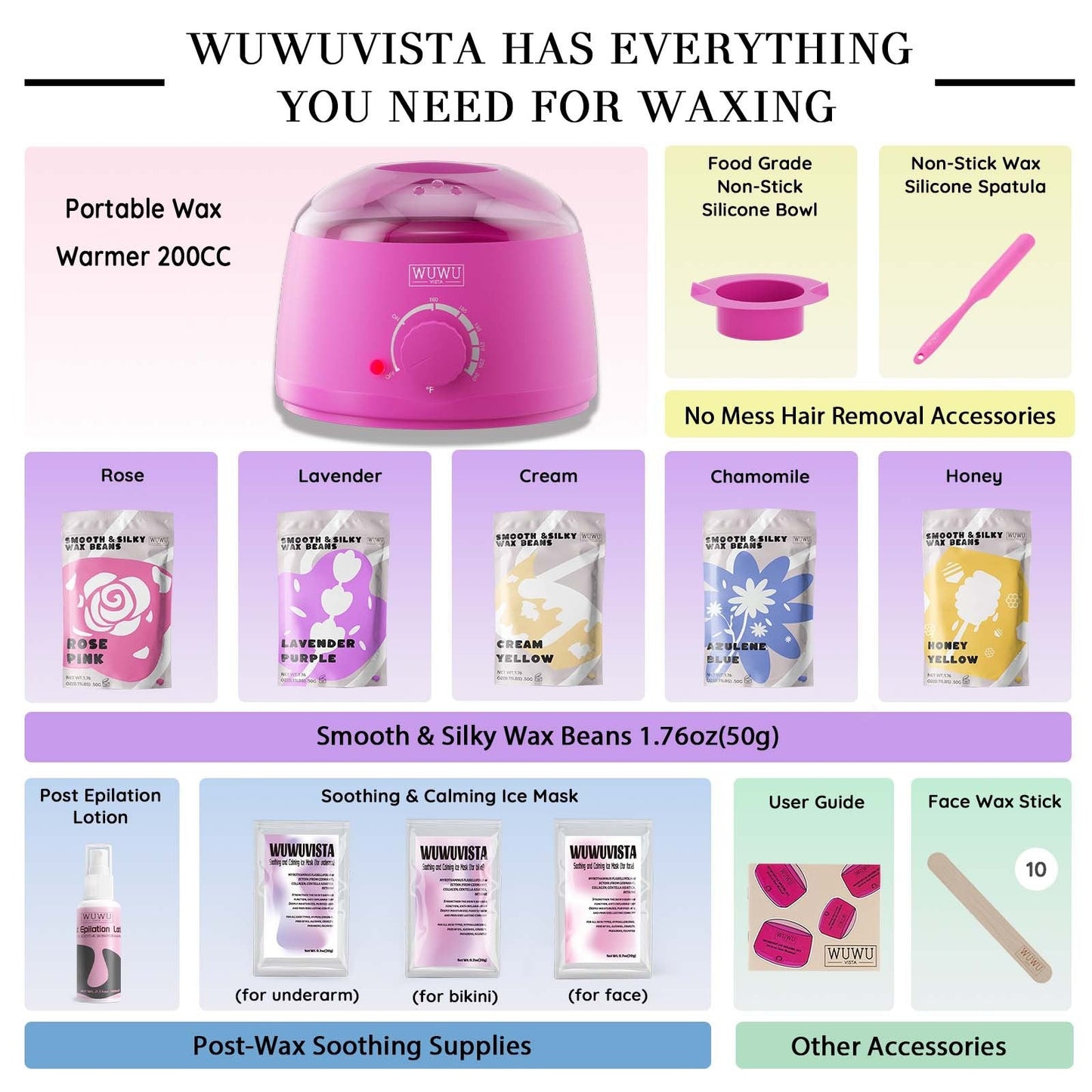 Waxing Kit WUWUVISTA 23 Items Hair Removal Wax Kit With Wax Warmer