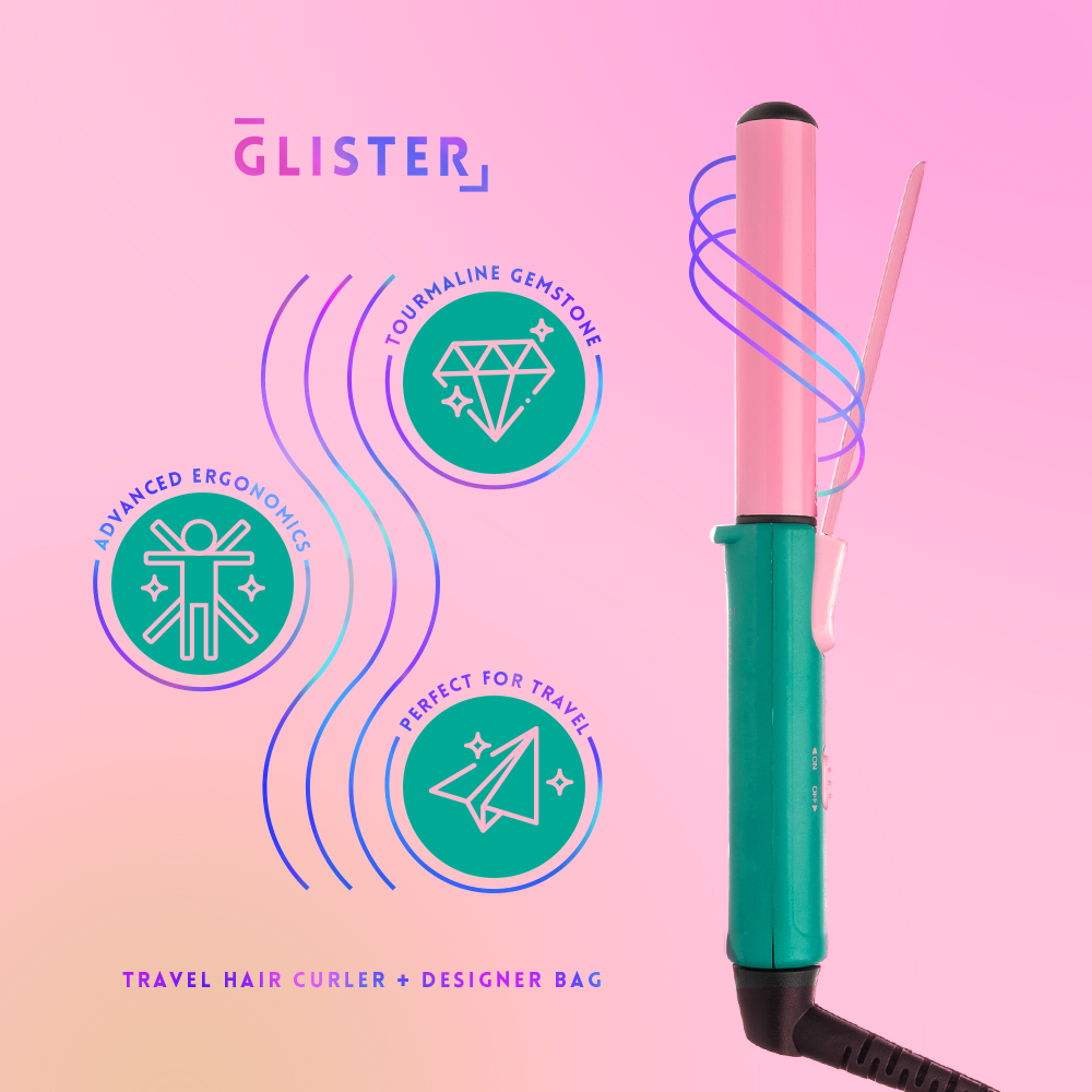 Glister "Mini Curls" Travel Clip Curler with Carrying Pouch